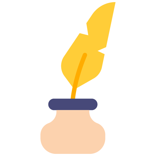 Figura de pluma tradicional amarilla con tintero.